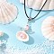 Clam Shell Pendant Necklaces, Angel, with Glass Pearls Beads and Waxed Cotton Cord  Necklace for Women, Pink, 17.52 inch(44.5cm)