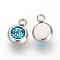 201 Stainless Steel Rhinestone Charms, Flat Round, Aquamarine, 8.5x6x3mm, Hole: 1.5mm