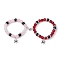 2Pcs 10mm Round Crackle Glass & Red Glass & Pink Glass & Black Glass Beaded Stretch Bracelet Sets for Lover, Halloween Spider Alloy Charm Bracelets with Heart Magnetic Clasps for Women Men, Mixed Color, Inner Diameter: 2-3/8 inch(6.1cm) and 2 inch(5.1cm)