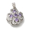 Rack Plating Brass Micro Pave Cubic Zirconia Pendant, Lead Free & Cadmium Free, Long-Lasting Plated, Flower, Platinum, Medium Purple, 18x15x5mm, Hole: 4x3mm