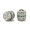Brass Micro Pave Cubic Zirconia European Beads, Large Hole Beads, Barrel, Rack Plating, Cadmium Free & Lead Free, Long-Lasting Plated, Platinum, Green, 10x9mm, Hole: 5mm
