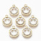 Brass Micro Pave Clear Cubic Zirconia Charms, Nickel Free, Flat Round with Smiling Face, Real 18K Gold Plated, 14x11.5x2mm, Hole: 1.2mm