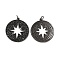 Brass Micro Pave Cubic Zirconia Pendants, Cadmium Free & Nickel Free & Lead Free, with Jump Ring, Flat Round with Star Charms, Gunmetal, 27x25x2mm, Hole: 2.5mm
