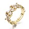Adjustable Brass Micro Pave Clear Cubic Zirconia Finger Rings, Nickel Free, Flower, Real 16K Gold Plated, US Size 6(16.5mm)