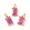 Real 18K Gold Plated Brass Micro Pave Cubic Zirconia Pendants, Cadmium Free & Nickel Free & Lead Free, with Jump Rings, Rectangle, Hot Pink, 10x6x4mm, Hole: 3mm