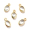 Eco-Friendly Brass with Glass Pendants,  Long-Lasting Plated, Lead Free & Cadmium Free & Nickel Free, Oval, Real 18K Gold Plated, Pale Goldenrod, 9x4.5x2mm, Hole: 1.2mm