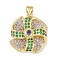 Rack Plating Brass Micro Pave Cubic Zirconia Pendants, Long-Lasting Plated, Lead Free & Cadmium Free, Real 18K Gold Plated, Winnower, Green, 21.5x20x6mm, Hole: 3.5x3mm