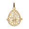 Rack Plating Brass Cage Pendants, For Chime Ball Pendant Necklaces Making, Hollow Teardrop with Flower, Light Gold, 34x27x22mm, Hole: 3mm, inner measure: 24x18mm