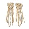 Brass Pendants, with Clear Glass, Tassels with Heart Big Pendants, Real 18K Gold Plated, 77x22x4mm, Hole: 1.6mm