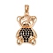 Brass Micro Pave Cubic Zirconia Pendants, Bear Charms, Long-Lasting Plated, Lead Free & Cadmium Free, Light Gold, 27x16.5x5.5mm, Hole: 4.5x3.5mm