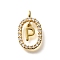Brass Micro Pave Cubic Zirconia Pendants, Cadmium Free & Nickel Free & Lead Free, Real 18K Gold Plated, Oval with Letter Charms, Letter P, 18.5x11x3.5mm, Hole: 2x1.5mm