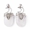 Natural Quartz Crystal Pendants, Rock Crystal Pendants, with Brass Findings, Oval, Platinum, 44~46x20~21x16~17mm, Hole: 5x7mm