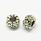 Alloy Rhinestone European Beads, Rondelle Large Hole Beads, Antique Silver, Peridot, 11x8mm, Hole: 6mm