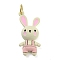 Rabbit Rack Plating Brass Enamel Pendants, with Jump Ring, Long-Lasting Plated, Cadmium Free & Lead Free, Real 18K Gold Plated, Pearl Pink, 23x11x4mm, Hole: 3.8mm