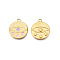 304 Stainless Steel Enamel Pendants, Real 18K Gold Plated, Flat Round with Eye, Lilac, 21x18x1.5mm, Hole: 1mm