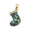 Christmas Brass Micro Pave Cubic Zirconia Pendants, Cadmium Free & Lead Free, with Synthetic Opal, Christmas Stocking, Prussian Blue, 19x16.5x4.5mm, Hole: 5x3mm