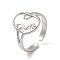 Non-Tarnish 304 Stainless Steel Abstract Face Open Cuff Ring for Women, Stainless Steel Color, US Size 6 1/2(16.9mm)