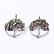 Natural Unakite Pendants, with Brass Findings, Flat Round with Tree of Life, Platinum, 29x5~7mm, Hole: 4.5mm
