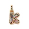 Brass Micro Pave Cubic Zirconia Pendants, Nickel Free, Real 18K Gold Plated, Colorful, Letter K, 18.5~24x12.5~25.5x5~5.5mm, Hole: 5x3mm
