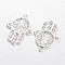 Palm Brass Pendants, Silver Color Plated, 28x21x1.5mm, Hole: 2mm