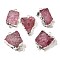 Raw Rough Natural Dyed Quartz Crystal Links Connector Charms, with Brass Findings, Nuggets, Silver Color Plated, Flamingo, 30.5~37.5x15~25x7.5~13mm, Hole: 2.5mm