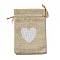 Linen Pouches, Drawstring Bag, Rectangle with White Heart Pattern, Tan, 14x10x0.5cm
