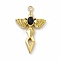 PVD Vacuum Plating 201 Stainless Steel Pendants, with Rhinestone, Real 18K Gold Plated, Sword with Wing Charms, Jet, 44.5x27x6mm, Hole: 3mm