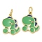 Rack Plating Brass Enamel Charms, with Jump Ring, Long-Lasting Plated, Lead Free & Cadmium Free, Dinosaur Charm, Real 18K Gold Plated, Light Green, 14.5x12x1.5mm, Hole: 3mm