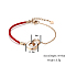 Rose Gold Tone Stainless Steel Pave Moissanite Rhinestone & Twisted Cord Decorated Ring Link Bracelets, Red, 6-1/4 inch(16cm)