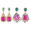 2 Pairs 2 Style Rhinestone Teardrop & Rectangle Dangle Stud Earrings, Light Gold Alloy Long Drop Earrings for Woman, Colorful, 66~72mm, Pin: 0.6~0.8mm, 1 Pair/style