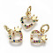 Brass Micro Pave Colorful Cubic Zirconia Charms, with Jump Rings, Nickel Free, Heart with Crown, Real 16K Gold Plated, 9.5x9.5x1.5mm, Jump Ring: 5x0.8mm, 3.4mm inner diameter