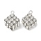 Brass Rhinestone Pendants, Long-Lasting Plated, Rack Plating, Cadmium Free & Lead Free, Cube Charms, Platinum, 23.5x19.5x19mm, Hole: 2.5mm