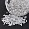 Transparent Colours Pearl Luster Plated Round Hole Glass Bugle Beads, White, 2~5x1.8~2mm, Hole: 0.8mm, about 12000pcs/450g