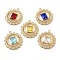 Brass with K9 Glass & Rhinestone Pendants, Light Gold, Flower Charms, Mixed Color, 22.5x20x4.5mm, Hole: 1.4mm