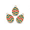 Alloy Enamel Pendants, Light Gold, Cadmium Free & Lead Free, Easter Egg Shape with Stripe, Dark Orange, 22x14x1.5mm, Hole: 2mm