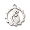 Non-Tarnish 304 Stainless Steel Pendants, Flat Round with Girl Charm, Stainless Steel Color, 24x21.5x1.5mm, Hole: 2mm