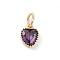 Brass Micro Pave Cubic Zirconia Pendants, Heart Charms, Rack Plating, Long-Lasting Plated, with Jump Ring, Purple, 9x7x3.5mm