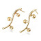 Brass Stud Earring Findings, for Half Drilled Bead, Nickel Free, Branch and Leaves, Real 18K Gold Plated, 25x10mm, Hole: 0.8mm, Pin: 0.7mm, Pin: 0.6mm(for half drilled beads)