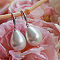 Vintage Teardrop Stainless Steel Dangle Earrings, with Large White Pearl Studs, Silver