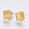 Faceted Glass Stud Earring Findings, with Loop, Light Gold Plated Brass Findings, Square, Gold, 11x10x5mm, Hole: 1mm, Pin: 0.8mm