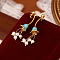 Flower Brass Enamel Dangle Stud Earrings, with Freshwater Pearl, Sterling Silver Needle, Flower, Real 18K Gold Plated, 51x13mm