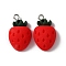 Opaque Resin Pendants, with Platinum Tone Iron Findings, Strawberry, Red, 24x14.5x7mm, Hole: 2mm