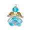 Glass Seed Beaded Angel Pendants, with Antique Golden Alloy Wings, Deep Sky Blue, 26.5x17.5x16.5mm, Hole: 3.5x2.5mm