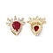 Brass Micro Pave Cubic Zirconia Multi-Strand Links, Long-Lasting Plated, Cadmium Free & Nickel Free & Lead Free, Teardorp, Real 18K Gold Plated, Red, 18x16x7mm, Hole: 4x2mm