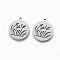 Non-Tarnish 201 Stainless Steel Pendants, Manual Polishing, Flat Round with Grass, Stainless Steel Color, 18x16x1.5mm, Hole: 1.2mm