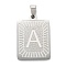 Non-Tarnish 304 Stainless Steel Pendants, Rectangle with Alphabet, Letter.A, 30x20x1.5mm, Hole: 3x6mm