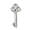 Brass Pendants, Long-Lasting Plated, Cadmium Free & Lead Free, Rack Plating, Key, Platinum, 24x9.5x2mm, Hole: 2.5mm