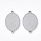 Tarnish Resistant 201 Stainless Steel Links connectors, Laser Cut Links, Oval with Flower & Ruega por Nosotros Italy, Stainless Steel Color, 21.5x12.5x1mm, Hole: 1.2mm