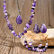 Bohemian Style Natural Amethyst Teardrop Pendant Necklaces & Chip Beaded Necklaces & Hoop Earrings & Dangle Earrings Sets, 470mm