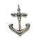 316L Stainless Steel Micro Pave Clear Cubic Zirconia Pendants, Boat Anchor, Antique Silver, 62.5x40x7mm, Hole: 4.5mm